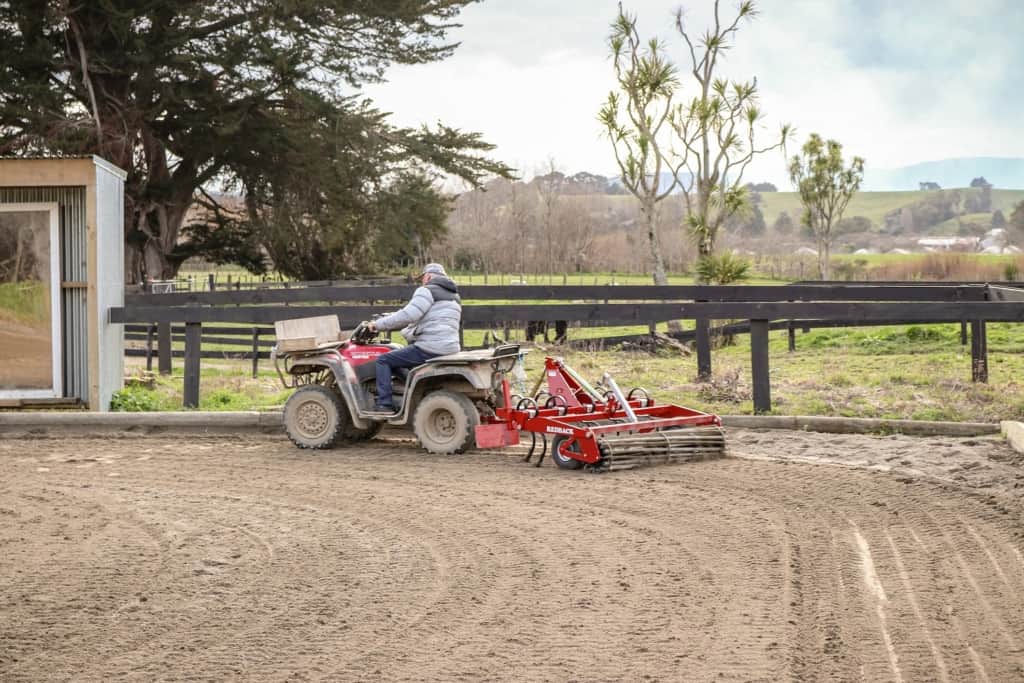 Redback Premium Arena Groomer in sand arena in action